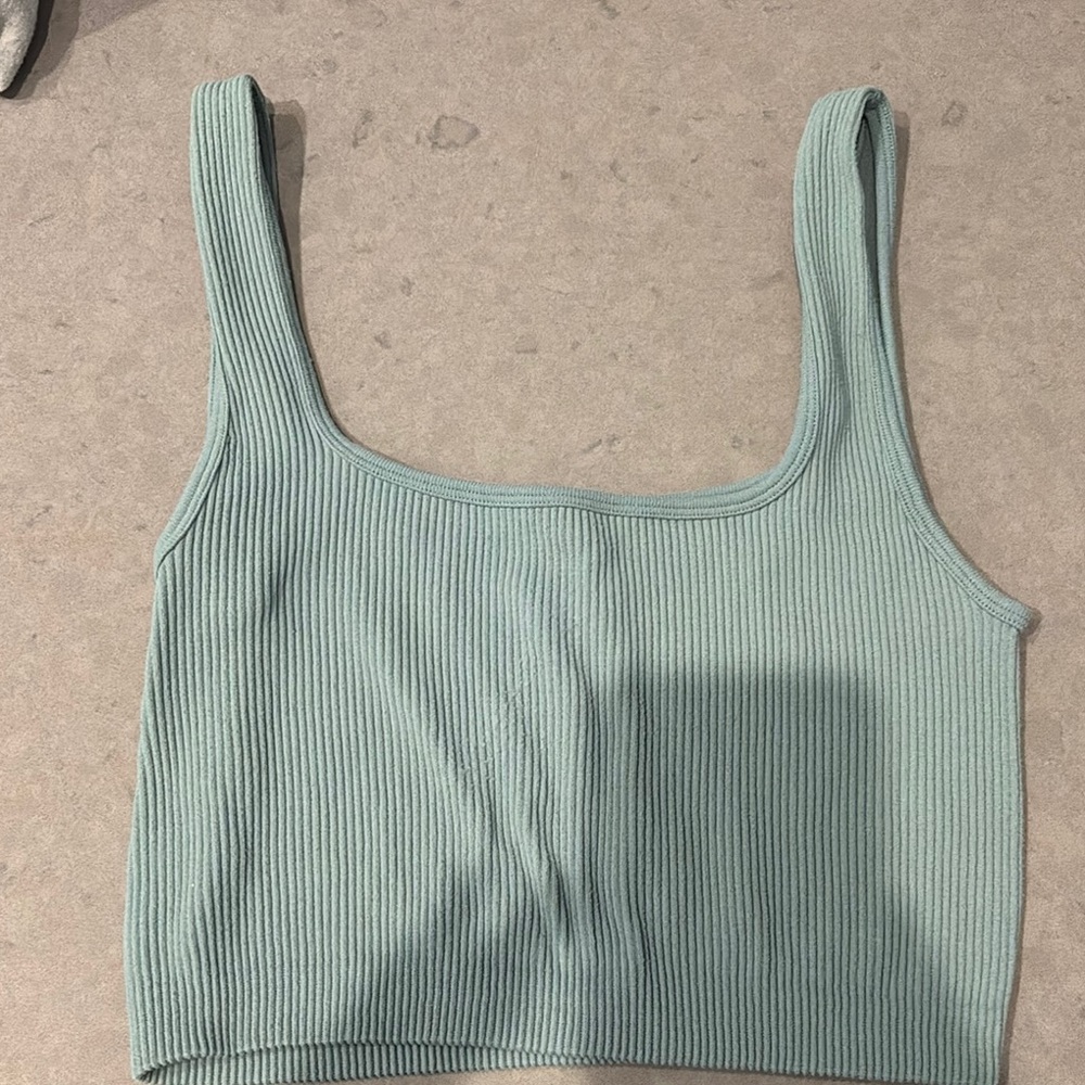 Zara Ribbed Knit Tank Top in Soft Teal